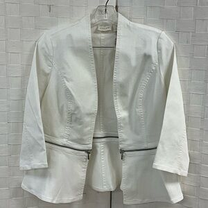 Chico's white Open-Front Peplum Blazer with Zip Accents
